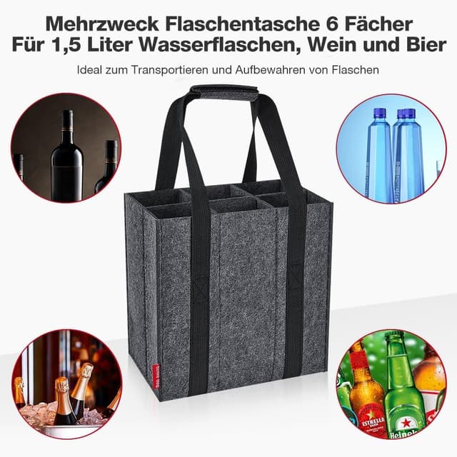 Thumbnail 4 de Eurhomewit Flaschentasche 2er Pack 6 Fächer Filz