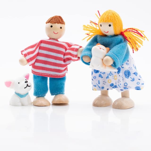 Thumbnail 4 de PUCKWAY Hölzerne Puppenfamilie mit Katze und Hund Set