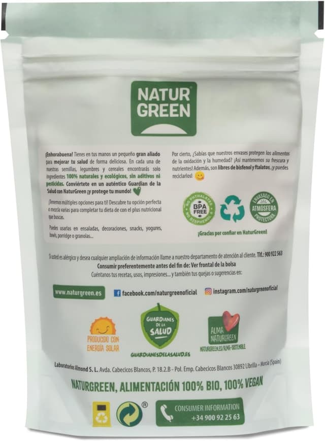 Detalle 2 de NaturGreen Chlorella en Polvo 🌿 Elimina Toxinas, Ecológico, Vegano 165 g