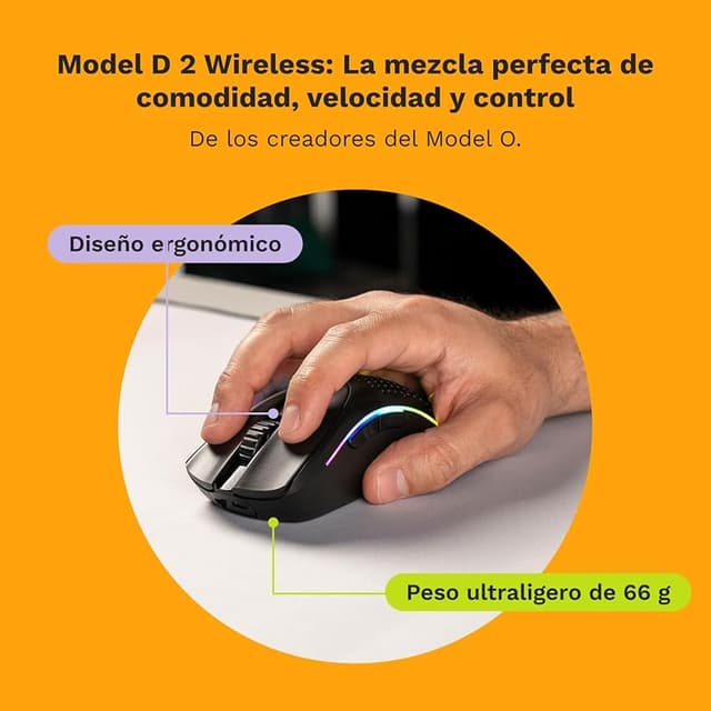 Detalle 2 de Glorious Model D 2 Wireless ratón gaming 66 g
