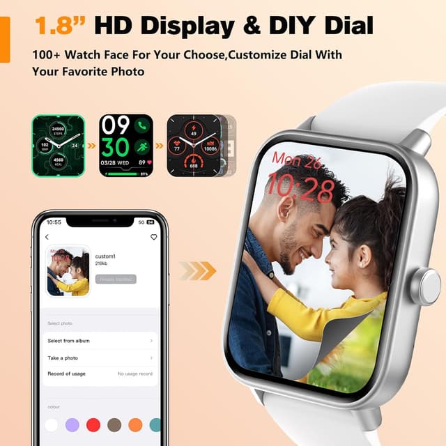 Thumbnail 6 de Smart Watch for Men Women Fitness Tracker (Alexa built-in & IP68) with Heart Rate Monitor, 1.8" touchscreen – White