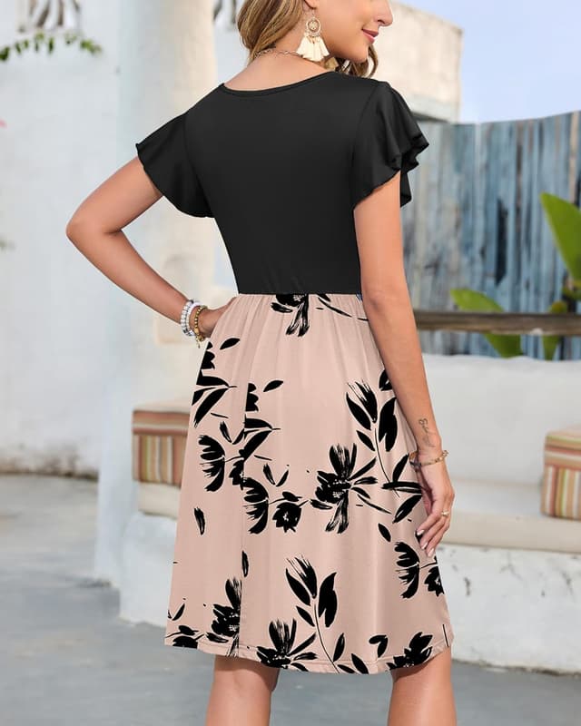 Detalle 2 de Robe d’été MOLERANI pour femmes, décontractée midi à col V et manches volantées (tailles S à 2XL)