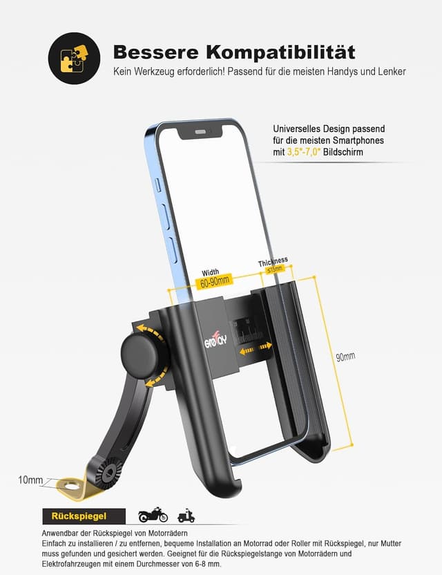 Detalle 2 de Grefay Handyhalterung Motorrad 360° Drehbar