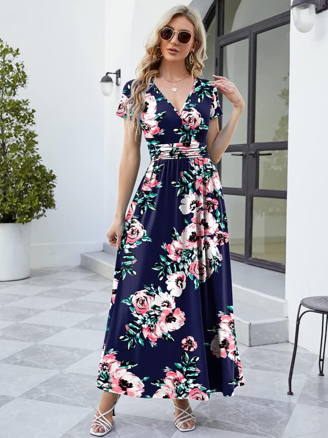 Detalle de ANRILITA Maxi Dress for Women 2026 Wrap V-Neck Empire Waist with Pockets