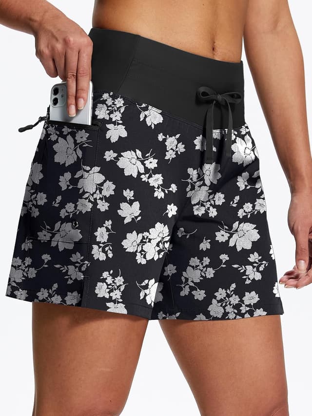 Detalle de ISEEGZ Women’s 5"/9" High Waisted Swim Board Shorts (Quick-Dry, UPF 50+, Liner + Zipper Pockets)