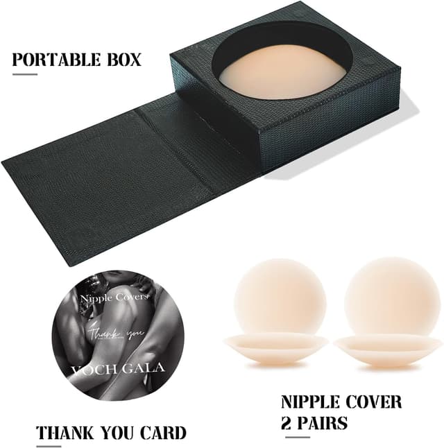 Detalle de VOCH GALA Nipple Covers (2 Pairs) Seamless & Sheer Reusable Silicone Nipple Pasties
