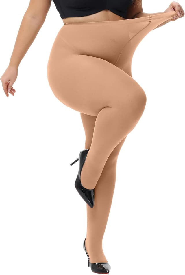 Detalle de Collants femme taille haute semi-transparents HeyUU (XL-4XL)