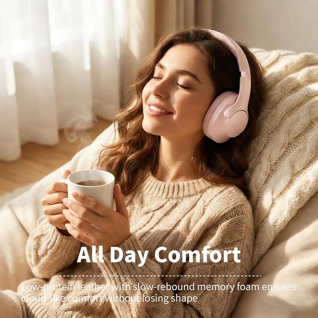 Thumbnail 6 de Rebocico Active Noise Cancelling Bluetooth Headphones with Mic (100H playtime) – Pink, foldable over-ear