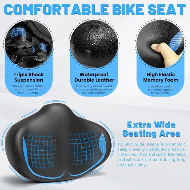 Detalle de CDYWD Noseless Oversized Bike Seat Cushion (Extra-Wide Padded) for Comfort on Peloton, Stationary Bikes, City & Beach Cruisers