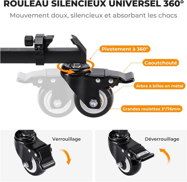 Detalle 2 de K&F Concept Dolly Trépied robuste à roulettes (support universel) jusqu’à 20 kg