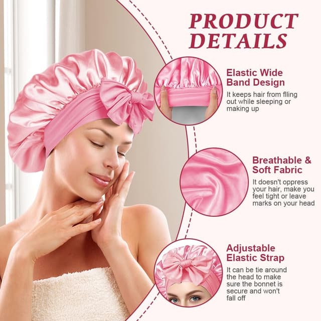Detalle de ACWOO Bonnet de nuit en satin ajustable pour protéger les cheveux (double couche)