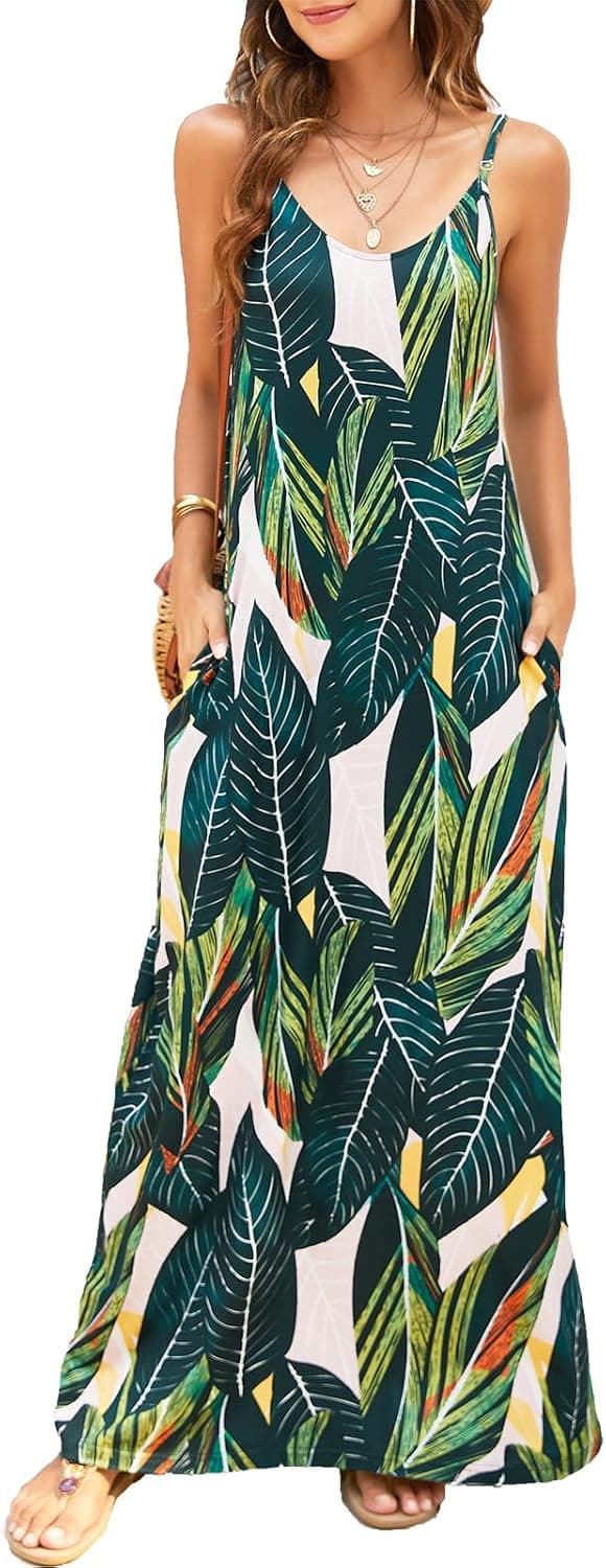 Thumbnail 6 de Supnier Women's Summer Maxi Dress with V-Neck, Spaghetti Straps, and Pockets