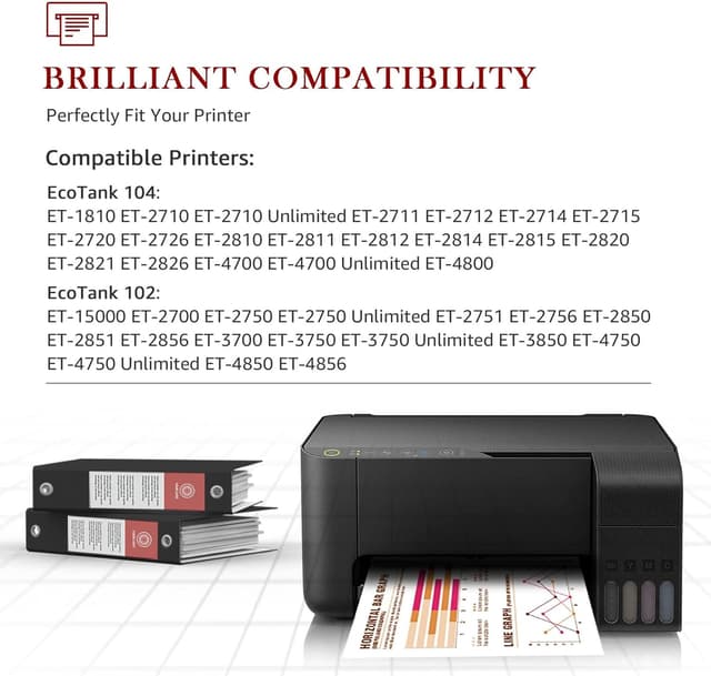 Detalle de Toner Kingdom 104/102 Tinte kompatibel als 4‑Farben-Multipack für Epson EcoTank (für ET-Modelle wie ET-2720, ET-4700 u. a.)