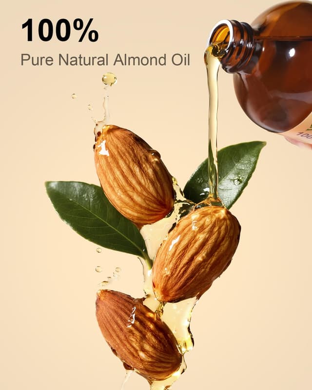 Detalle de Yoken Organic Almond Oil (16 fl oz) — 100% Pure Cold-Pressed Almond Oil for Face, Hair & Body