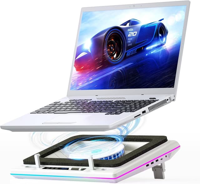 Detalle de llano RGB Laptop Cooling Pad (White) with 14cm Turbofan, Quiet Cooling & Touch Controls, 15-19in Laptops