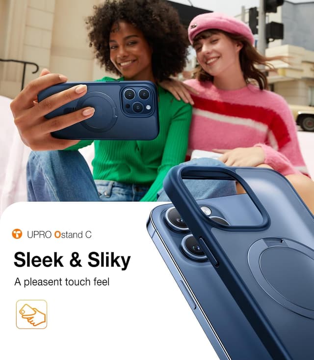 Detalle 2 de TORRAS Magnetic Ostand for iPhone 15 Pro Max (6.7") Case with MagSafe, Built-in Kickstand, Blue Titanium