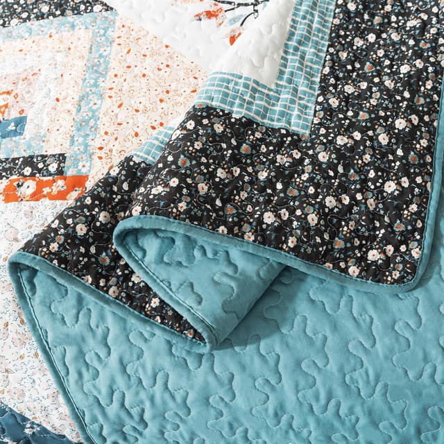 Detalle 2 de BEDIFANY Cotton California King Quilt Set (108 x 118 in) Floral Lightweight Bedspread with 2 Pillowcases