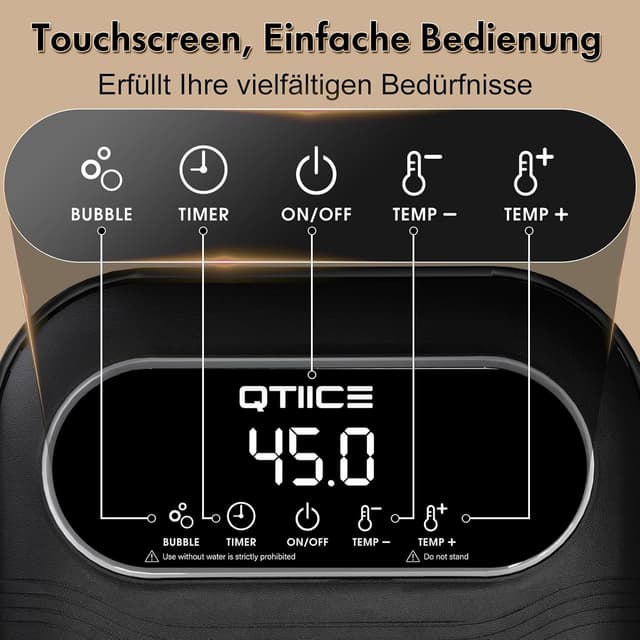 Detalle 2 de Qtiice Touchscreen faltbares Fußbad & Massagegerät mit Heizung, Blasen und Vibrationsmassage – Schwarz