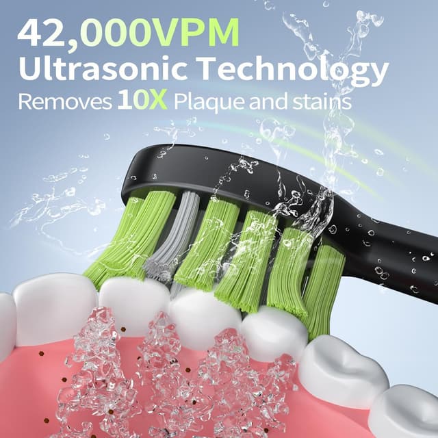 Detalle de Sonic Electric Toothbrush for Adults with 6 Brush Heads, 5 Modes and 100-Day Battery Life (IPX7)