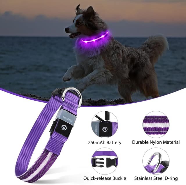 Detalle de MASBRILL Light Up Dog Collar – Rechargeable LED waterproof collar with 3 flashing modes