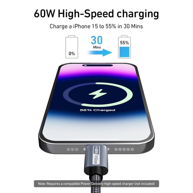 Detalle de BENFEI New Silikon USB‑C Ladekabel (30 cm, 2er‑Set) mit 10 Gbps und bis zu 60 W