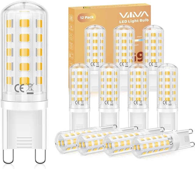 Detalle de G9 LED Bulbs Warm White (12 Pack) – 5W 3000K, 500LM, CRI>80, 360° Beam, No Flicker (Non-Dimmable)