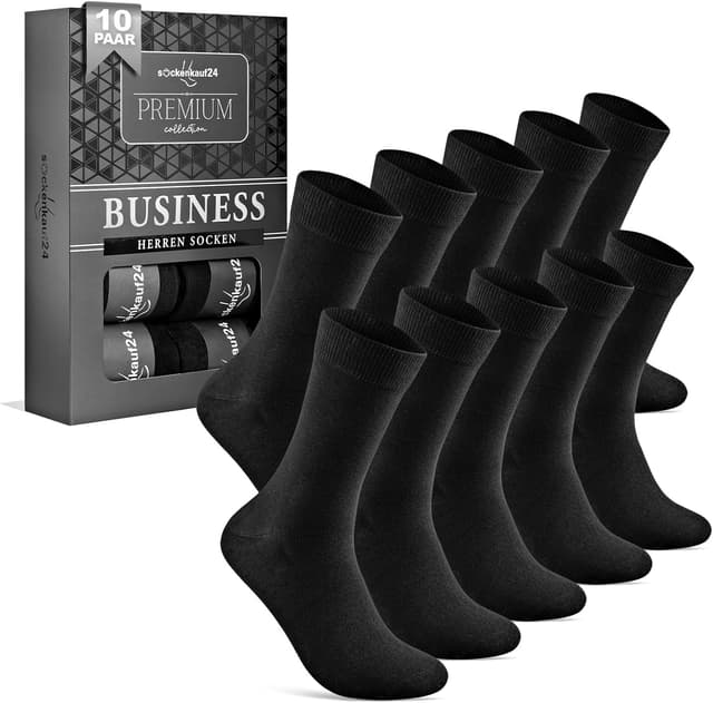 Detalle de sockenkauf24 Socken Herren 10 Paar Business-Socken aus atmungsaktiver Baumwolle – ohne drückende Naht, Anzug-Socken in Schwarz