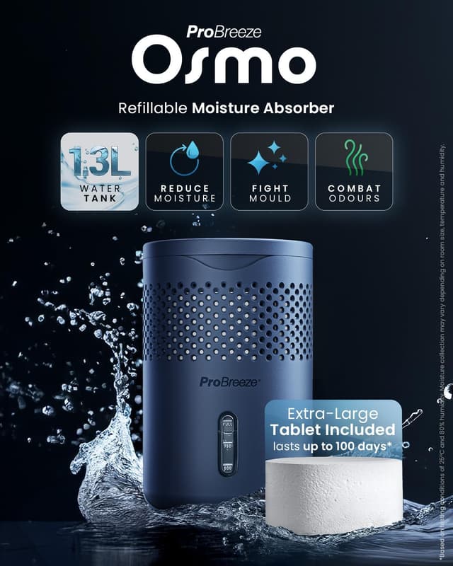 Detalle 2 de Pro Breeze Osmo Dehumidifier (Silent & Refillable) with 700g Refillable Tablet – Blue
