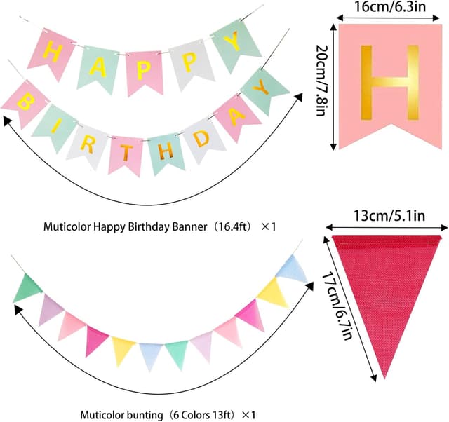 Detalle 2 de Igone Pastel Birthday Party Decorations set: macaron banner, bunting, paper fans, pom poms & honeycomb balls