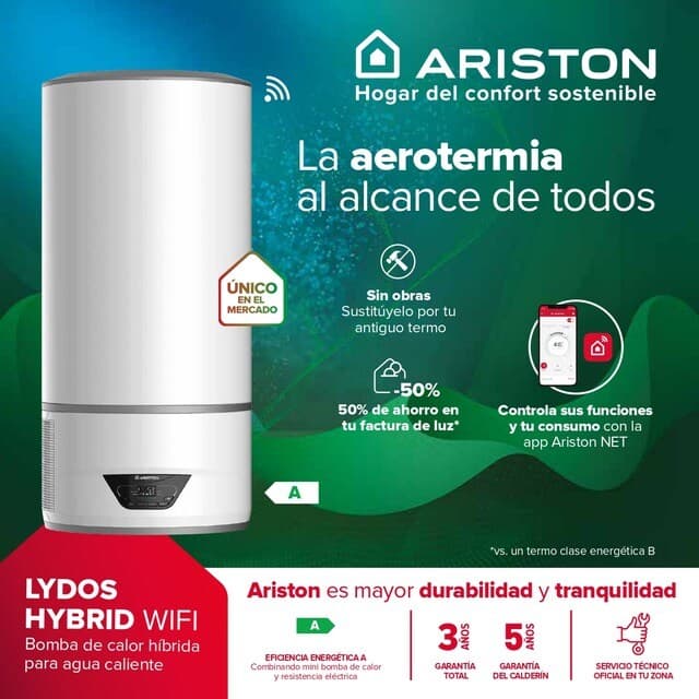 Detalle 2 de Ariston LYDOS HYB aerotermo 100 litros WiFi