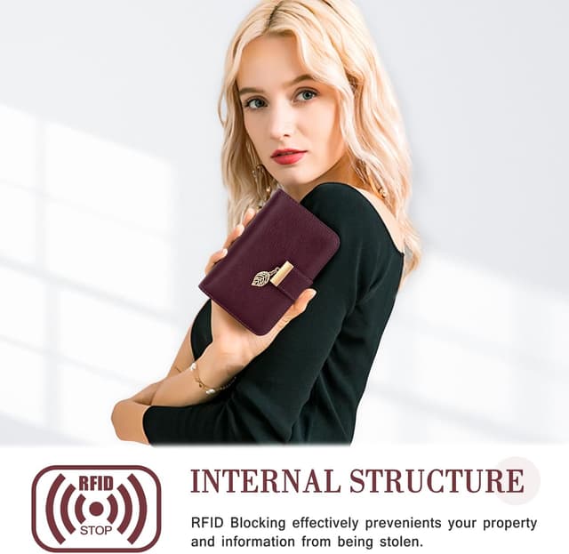 Detalle de Faneam Damen-Geldbörse aus Kalbsleder mit RFID-Schutz, klein, mit 14 Kartenfächern und Münzfach