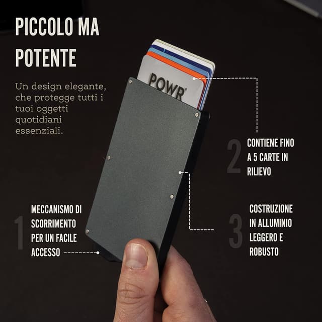 Detalle 2 de POWR porta carte RFID in metallo slim