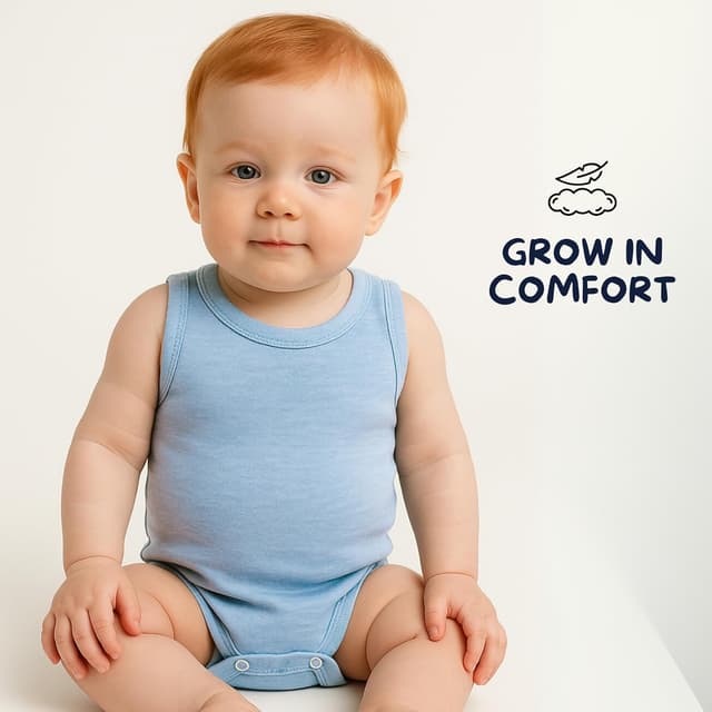 Detalle de rise&Raba Baby Bodysuit 3 Pack in 100% Organic Cotton (sleeveless, snap closure)