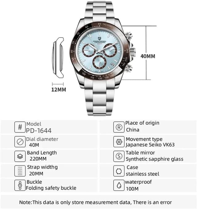 Detalle de RollsTimi Orologio al quarzo Cronografo Classico multifunzione VK63 da uomo, resistente all’acqua 100 m