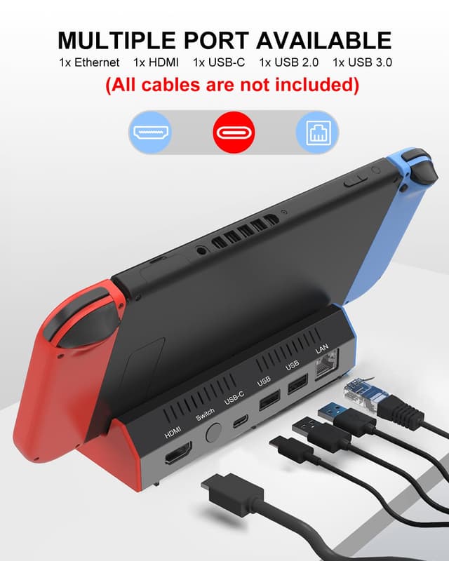 Detalle de iPLYGAM Switch1 TV Dock (1000Mbps Ethernet, 4K HDMI, 7-in-1 ports) for Nintendo Switch & Switch OLED