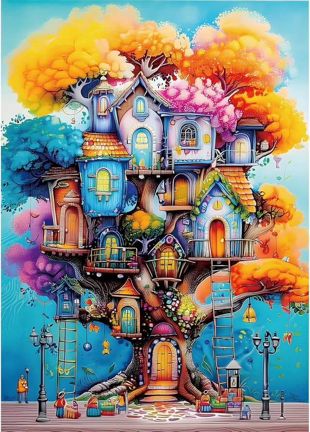 Detalle de Blueforest 1000-Piece Adult Jigsaw Puzzle (Whimsical Tree House Fantasy Art)