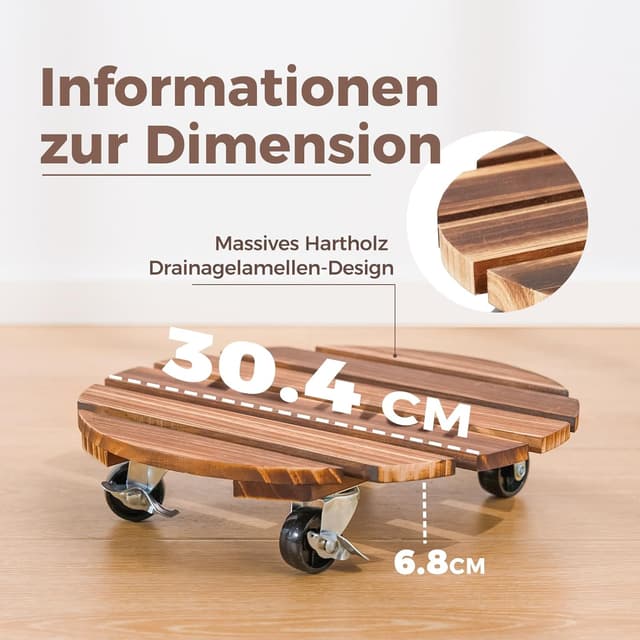 Detalle 2 de Bamworld Pflanzenroller 2er-Set (Ø 30,5 cm) – mit feststellbaren Rollen, belastbar bis 130 kg