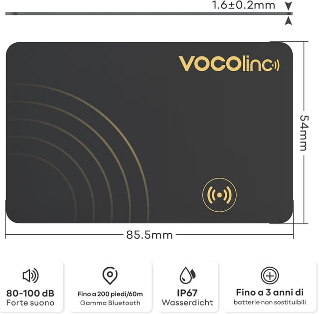 Detalle de VOCOlinc Smart Air Tag Card Bluetooth per portafoglio e oggetti: tracker sottile compatibile con Apple Dov’è (solo iOS) – Nero