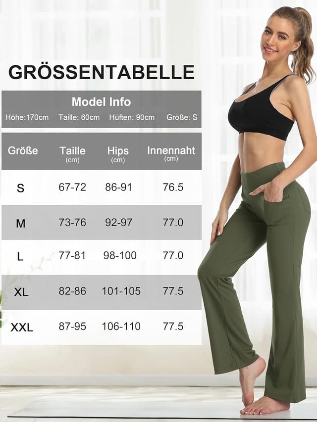 Detalle 2 de MOVE BEYOND Pantalon et pantacourt de yoga bootcut pour femmes, 4 poches et contrôle du ventre