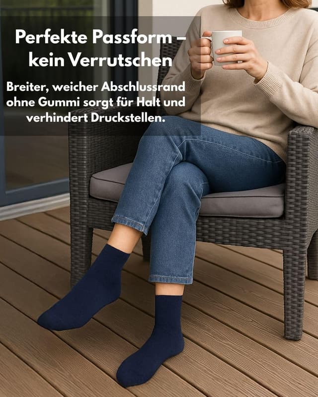 Detalle 2 de sockenkauf24 Diabetikersocken ohne Gummi & ohne Naht – 97% Baumwolle, Komfortbund (6 Paar) für Damen und Herren