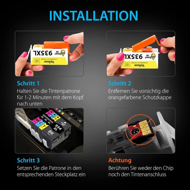 Detalle de Smart Ink kompatible Druckerpatronen als Ersatz für HP 934XL/935XL (4er-Set: Schwarz, Cyan, Magenta, Gelb) für OfficeJet Pro
