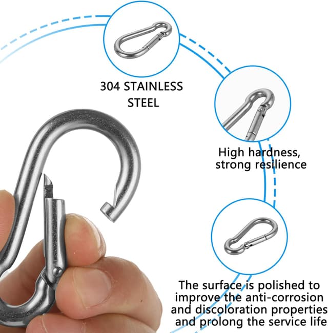 Detalle de ASelected lot de 16 fermoirs/mousquetons robustes en acier inox 304 M6, 60 x 6 mm