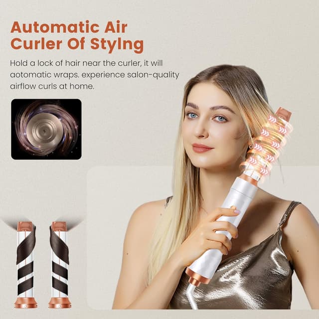 Detalle de 5 in 1 Hair Styler Airbrush multi styler with air curler, dryer brush, and heat gloves