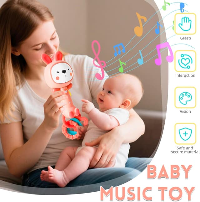Detalle 2 de Baby Music Toy (6 to 12 Months) Musical Rattle with Lights & Sounds – Rabbit
