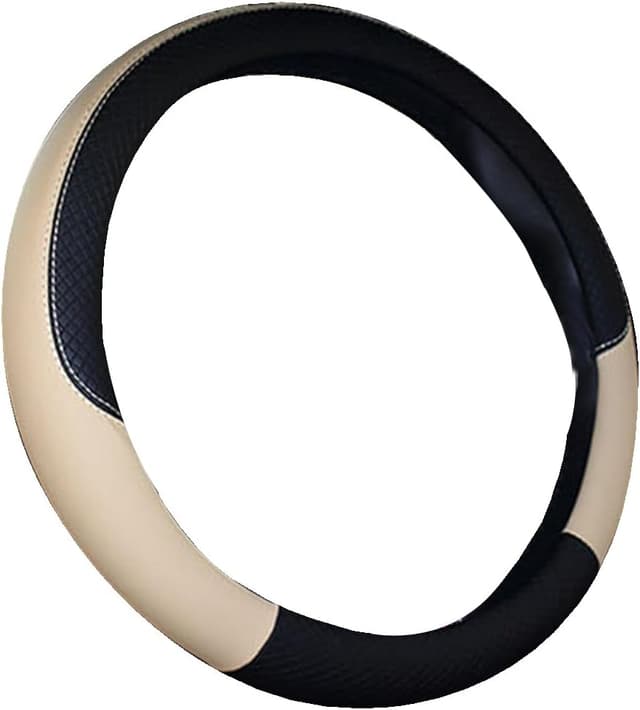 Detalle de Microfibre Leather Steering Wheel Cover Wavy Line Splice X-Stitch (Beige) – universal fit for 37–38cm wheels