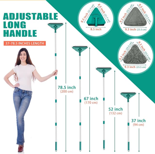 Detalle de JEHONN 200CM Wall Cleaning Mop with Long Handle and 6 Microfibre Chenille Pads (Green)