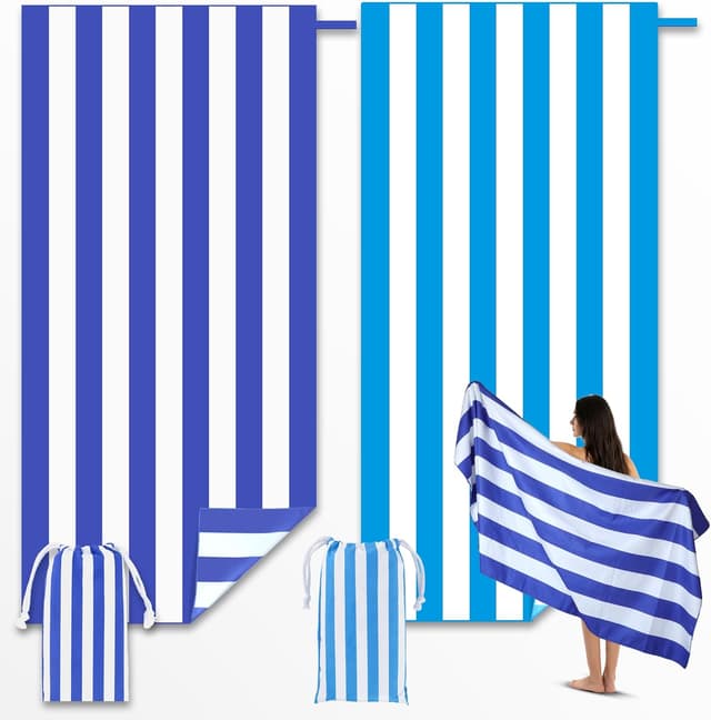 Detalle de Anavasi Microfibre Beach Towels for Adults (2 Pack) 180 x 90 cm with Drawstring Bag – Quick Dry, Sand Free