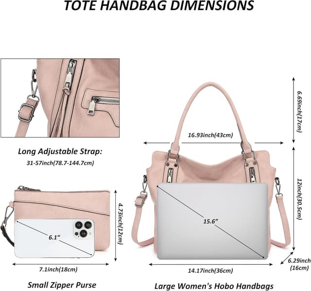 Detalle 2 de TANTOMI Hobo Bag for Women (Large Capacity) with Detachable Purse Set – 2PCS tote, crossbody & shoulder bag