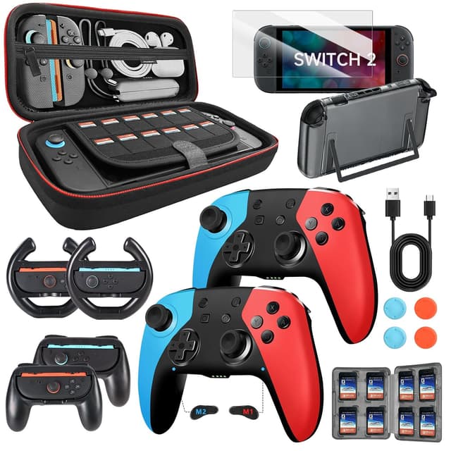 Detalle de AceGamer Pro Hall Effect Controllers Accessories Bundle for Nintendo Switch 2 (17-in-1) — carry case, screen protector, grips & more