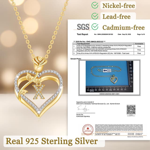 Detalle de Collier femme llyish en argent 925 doré, initiale A-Z et cœur avec zircone 5A